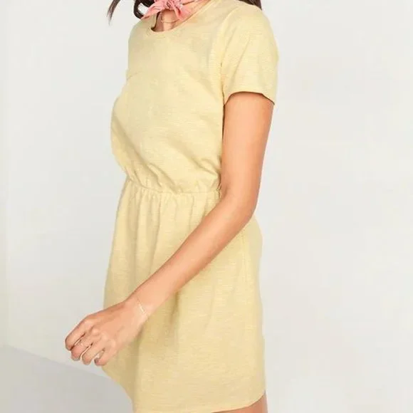 Old Navy Waist-Defined Striped Slub-Knit Mini T-Shirt Dress for Women New - Picture 3 of 3